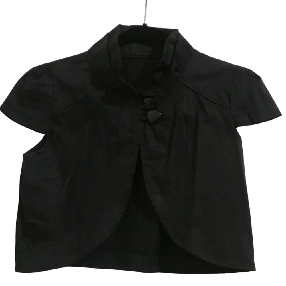 Black Cap Sleeve Bolero Crop Jacket (6)